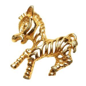 Gold-Tone Zebra Shaped Pin Brooch With Striped Openwork Design